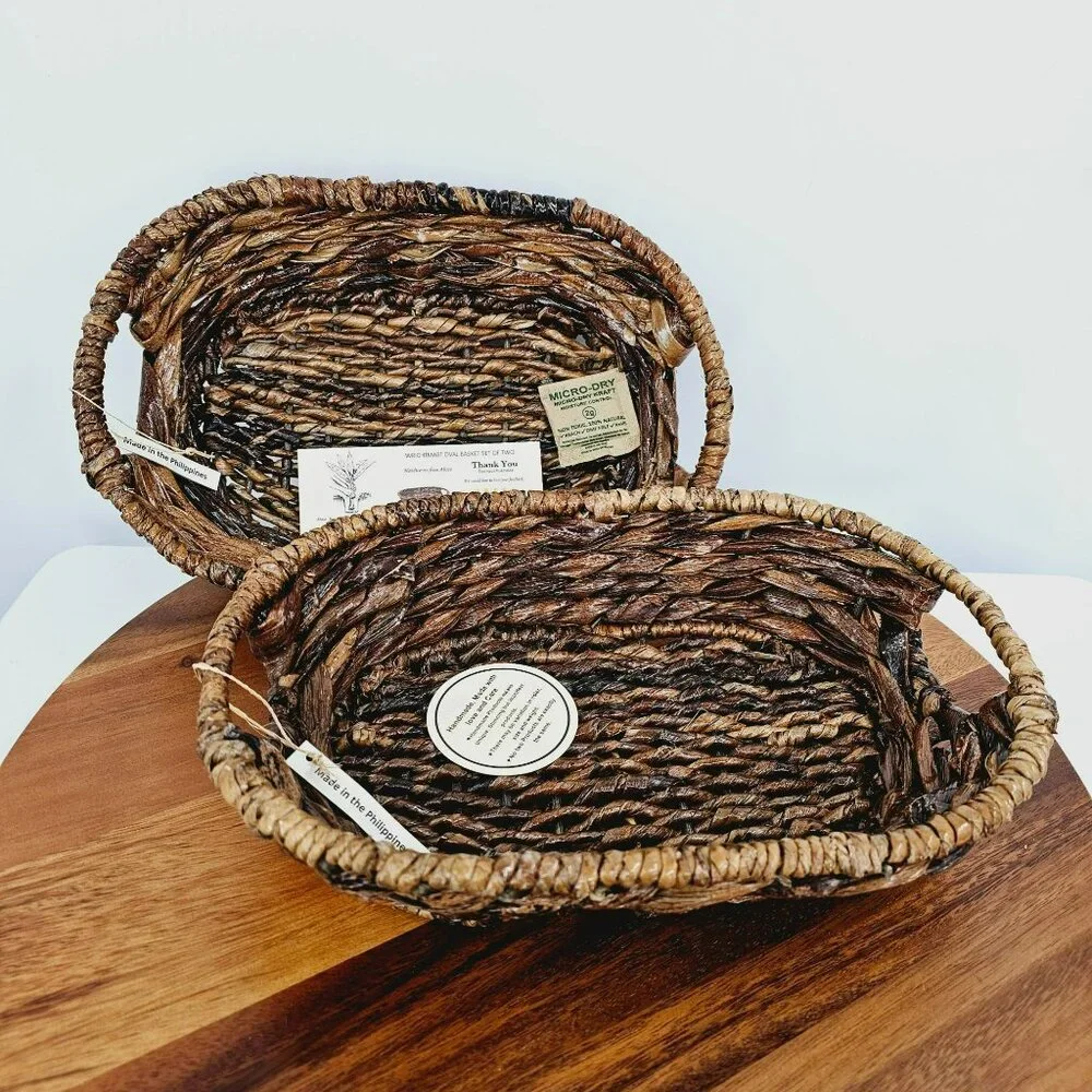 Wrightmart Baskets Set of 2 Brown Decorative Oval Handmade Natural Abaca New